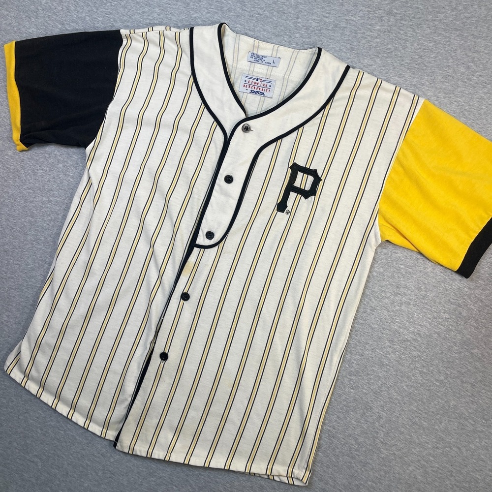 VTG Starter Pittsburgh Pirates Jersey Mens Large L White Pinstripe Baseball 90s